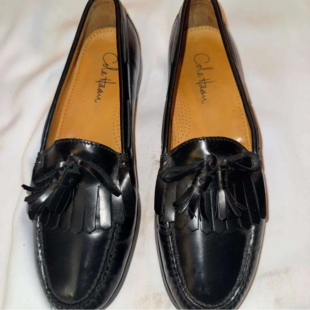 Cole Haan Black Leather Tassel Loafers